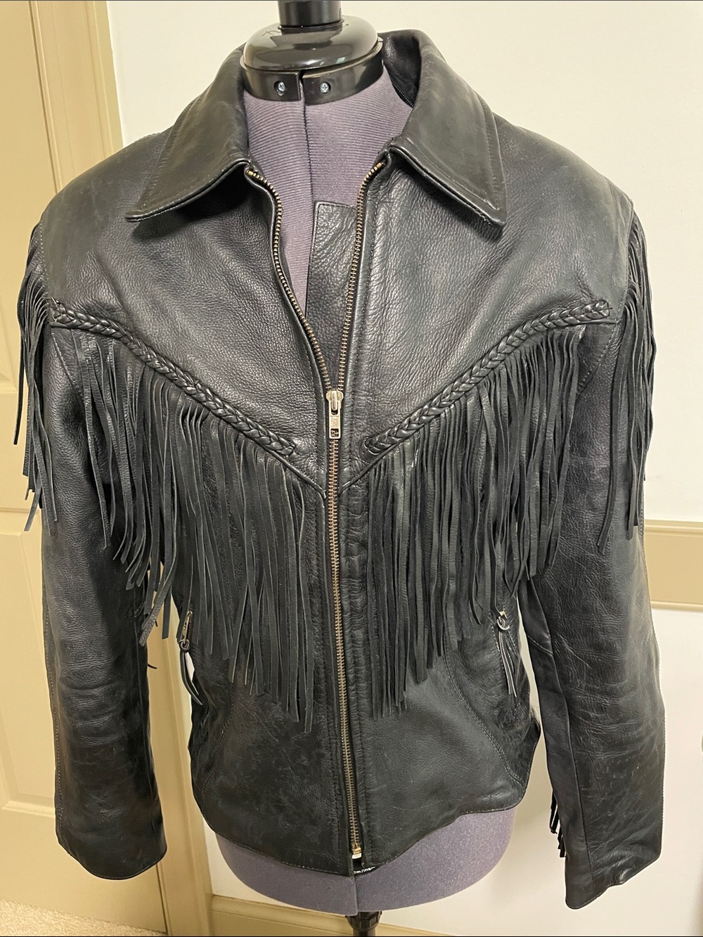 Black Fringe Leather Jacket - women’s